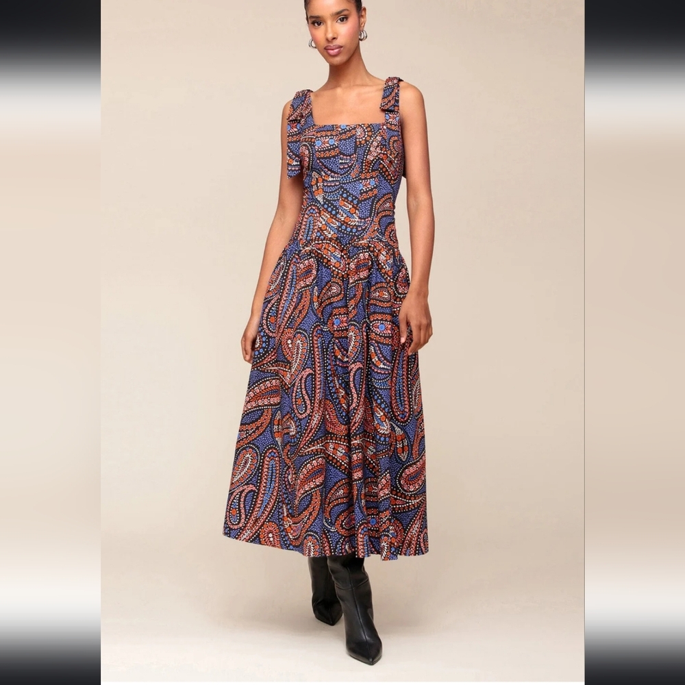 Avec Les FillesPaisley Cotton Drop-Waist Maxi Dress NWOT - Picture 2 of 5